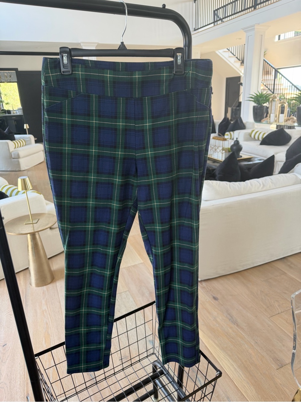 Versona Navy & Green Plaid Ponte Slim Pants